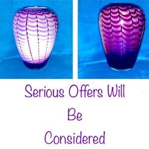 Murano Wave Pattern Hand Blown Vase - Purple